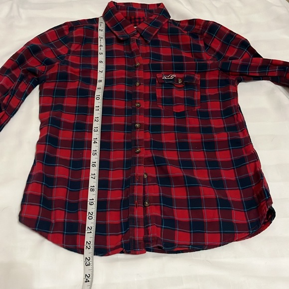 Hollister red & navy plaid flannel button down shirt Size S - Picture 15 of 17